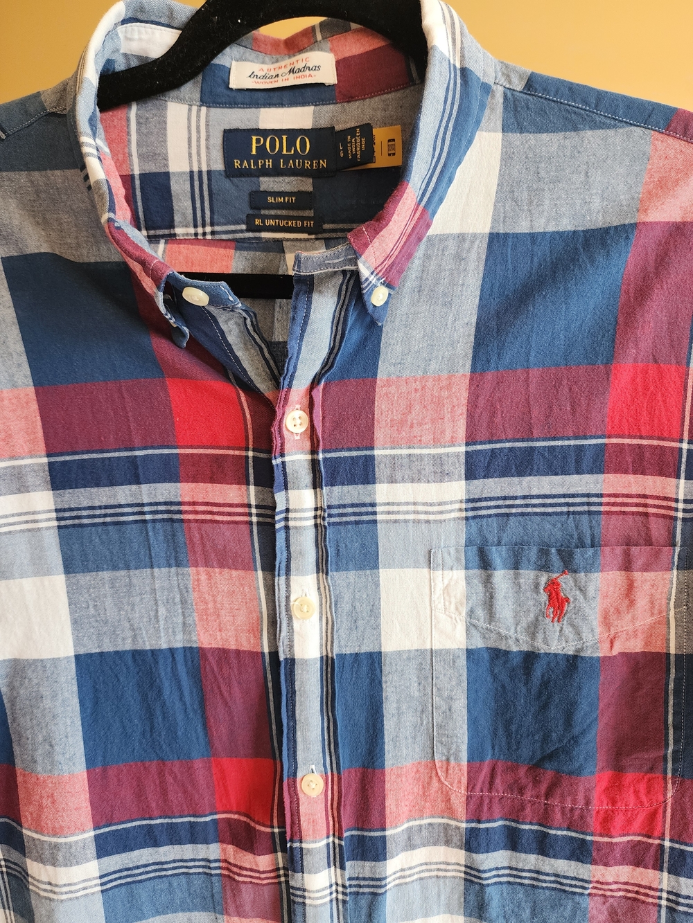Polo Ralph Lauren Indian Madras Slim Fit Short Sleeve Button‑Down Shirt – L